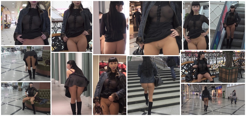 Seamless pantyhose flashing in the mall