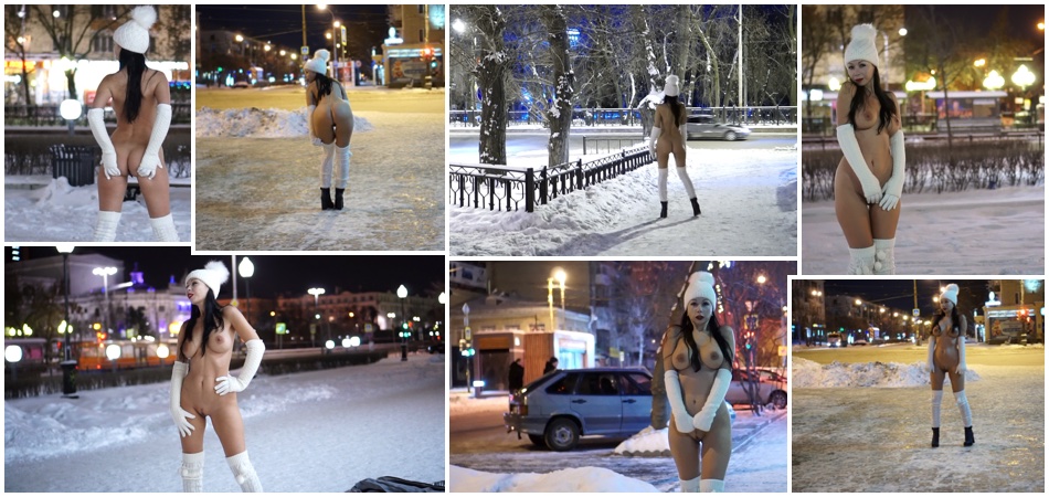 The winter night. Nude in the city