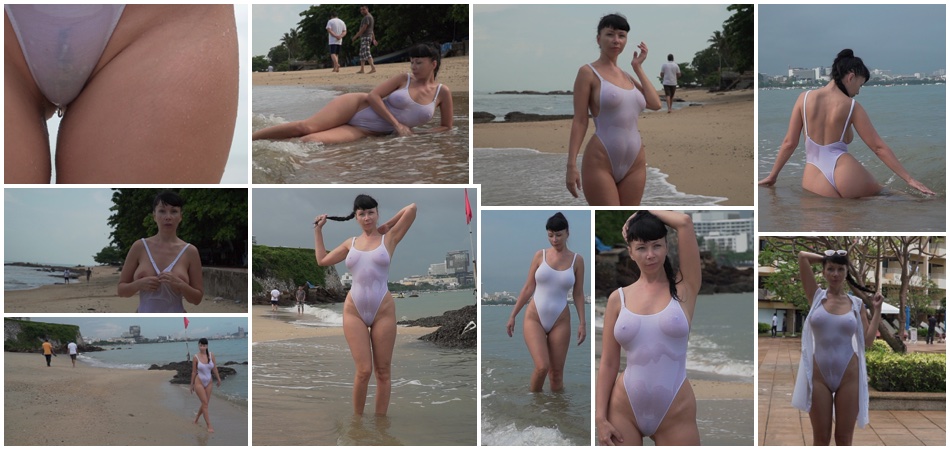 White one-piece transparent when wet swimsuit