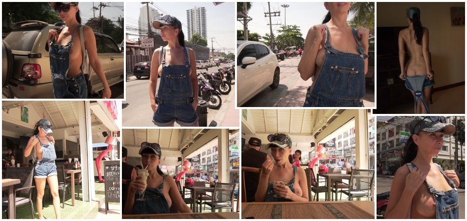 The denim overalls with no top