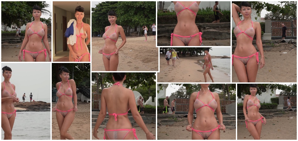 Transparent bikini on the beach